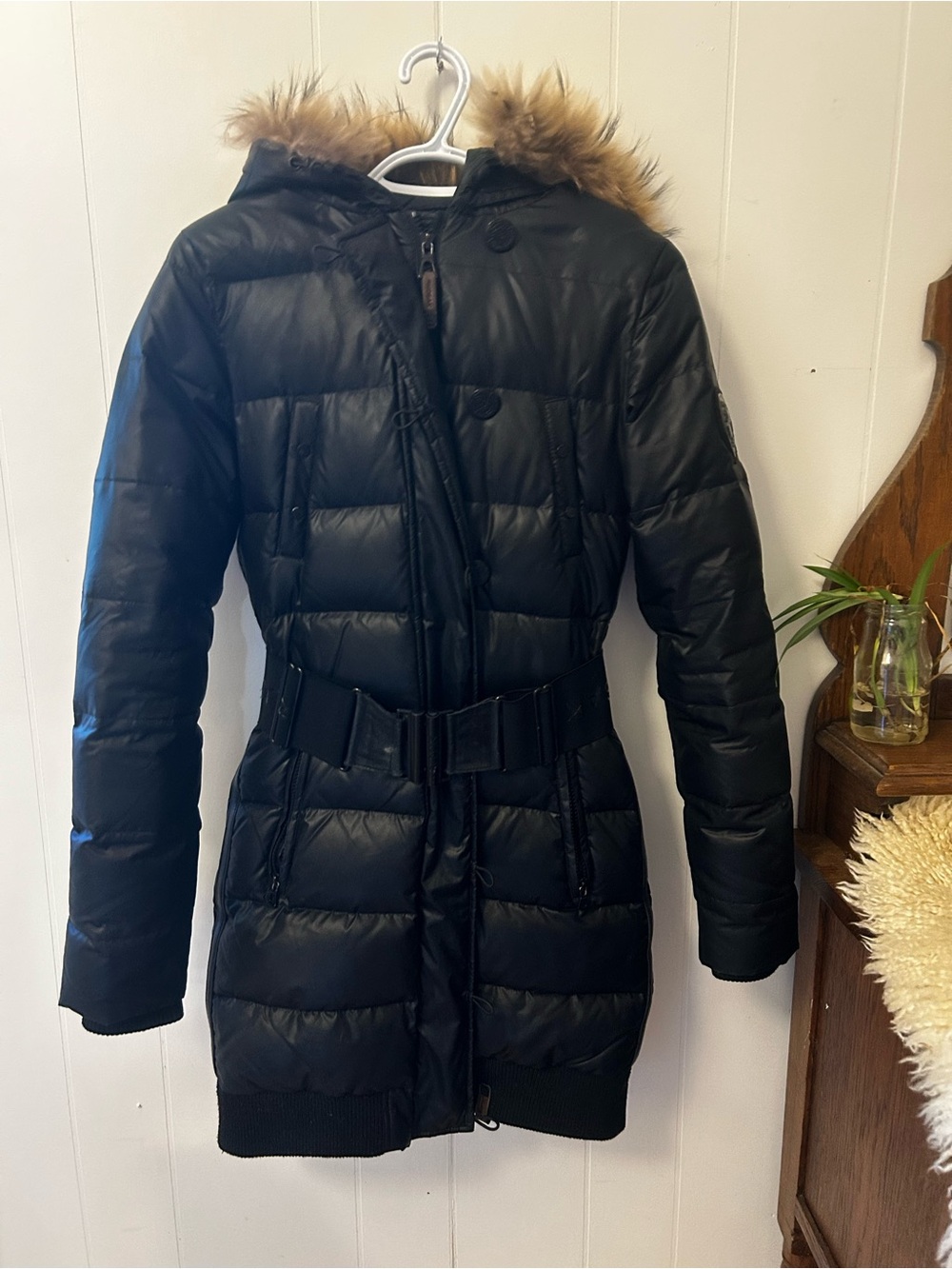 RUDSAK Black Quilted Puffer Coat with Faux-Fur Hood